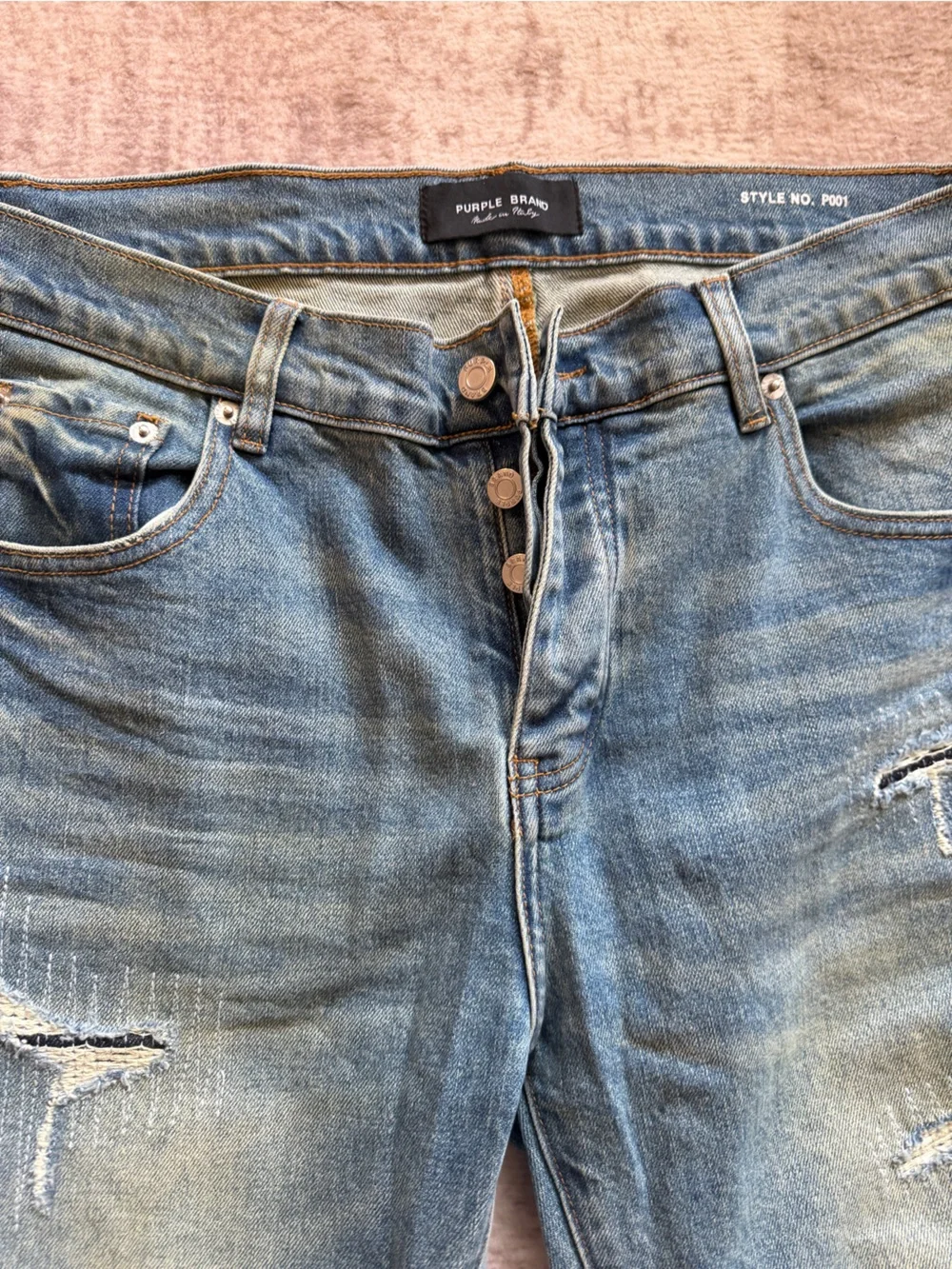 Purple Brand P001 Distressed Slim Fit Blue Denim Jeans Mens Size 34